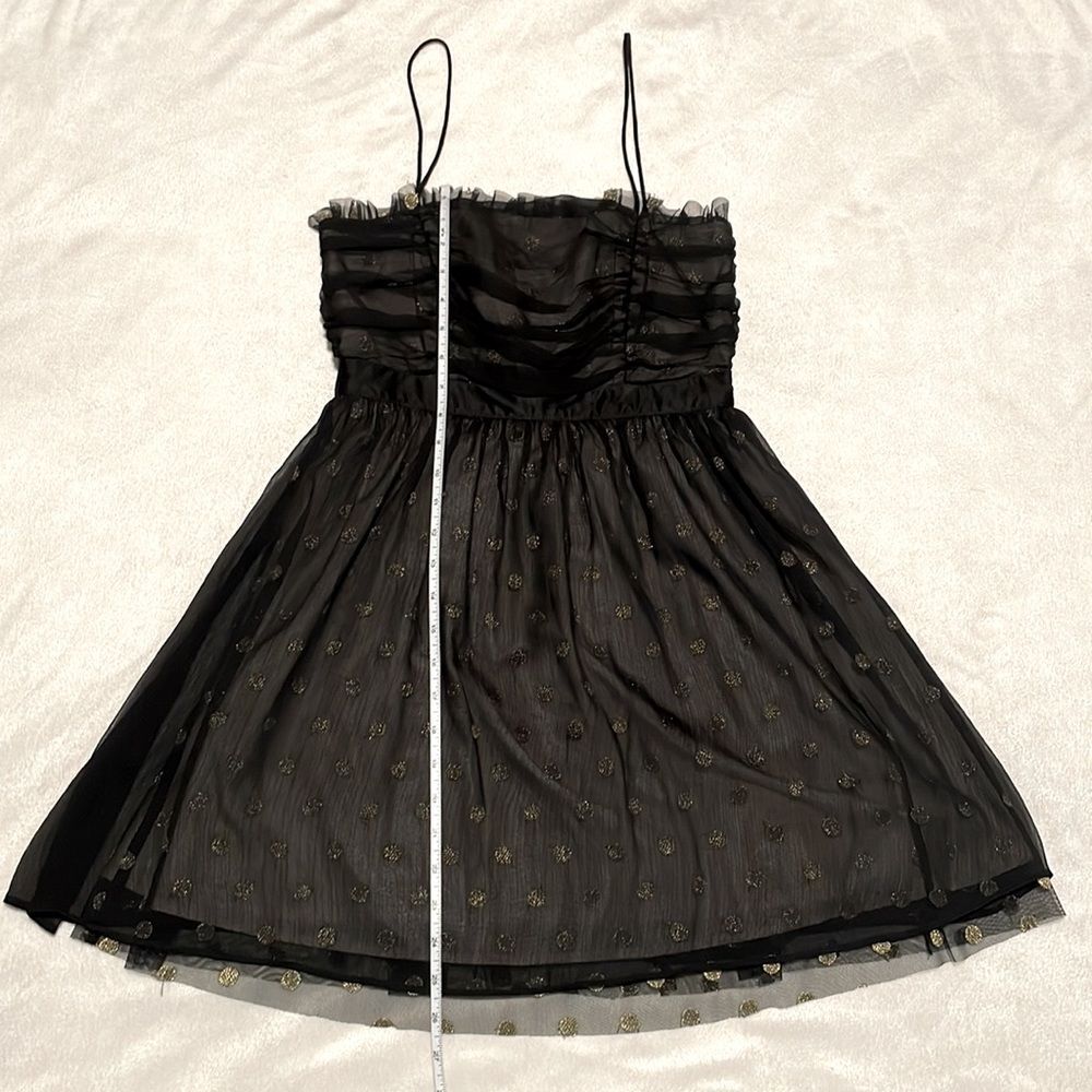 Miley Cyrus & Max Azria- Black w/Subtle Gold Polka Dots Mini Dress- Size Medium - Picture 4 of 11